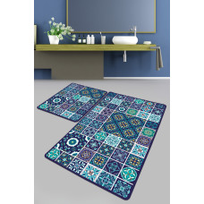 Набір килимків для ванної кімнати Chilai Home CARRES BLEUS BANYO HALISI DJT 60x100+50x60 см