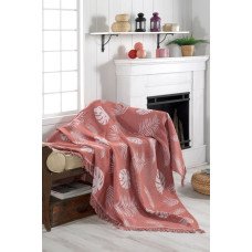 Плед накидка Eponj Home Турция Buldan Keten - Monstera 170x220 kiremit кирпичный