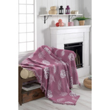 Плед накидка Eponj Home Турция Buldan Keten - Monstera 170x220 mor фиолетовый