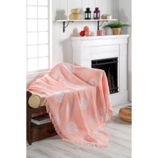 Плед накидка Eponj Home Турция Buldan Keten - Monstera 170x220 pudra пудра
