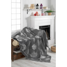 Плед накидка Eponj Home Турция Buldan Keten - Monstera 170x220 siyah черный 