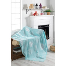 Плед накидка Eponj Home Турция Buldan Keten - Monstera 170x220 su yesil зеленый