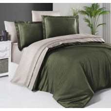 Постельное белье сатин First Choice Dark Green/Sand евро 200x220