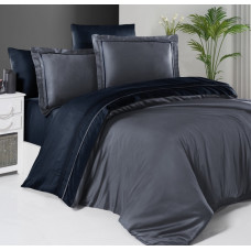 Постельное белье сатин First Choice Dark Grey/Navy Blue евро 200x220