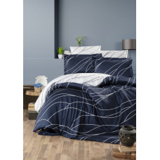 Постельное белье сатин First Choice Mesi Navy Blue евро 200x220 