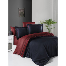 Постельное белье сатин First Choice Navy Blue/Dark Red евро 200x220