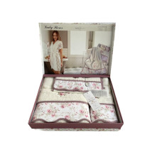 Набір рушників Maison D'or Lady Roses Ecru Dark Lilac махрові 30-50 см, 50-100 см, 85-150 см кремові